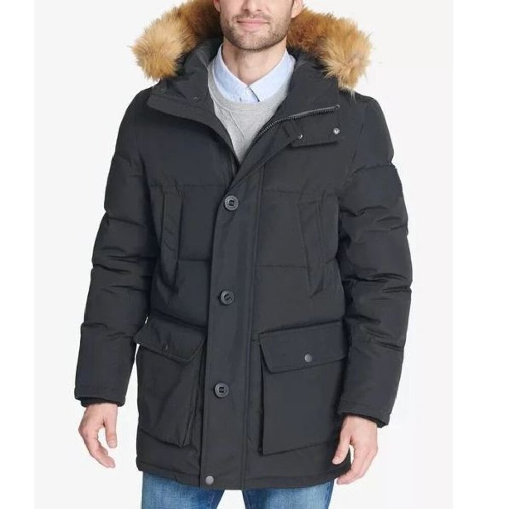 Men's Black Claiborne Long Hooded Water Resistant Snorkel Coat - M